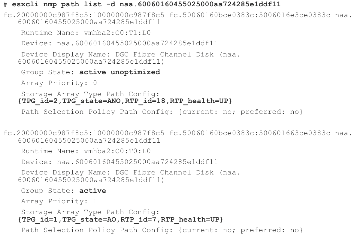 esxcli nmp path list